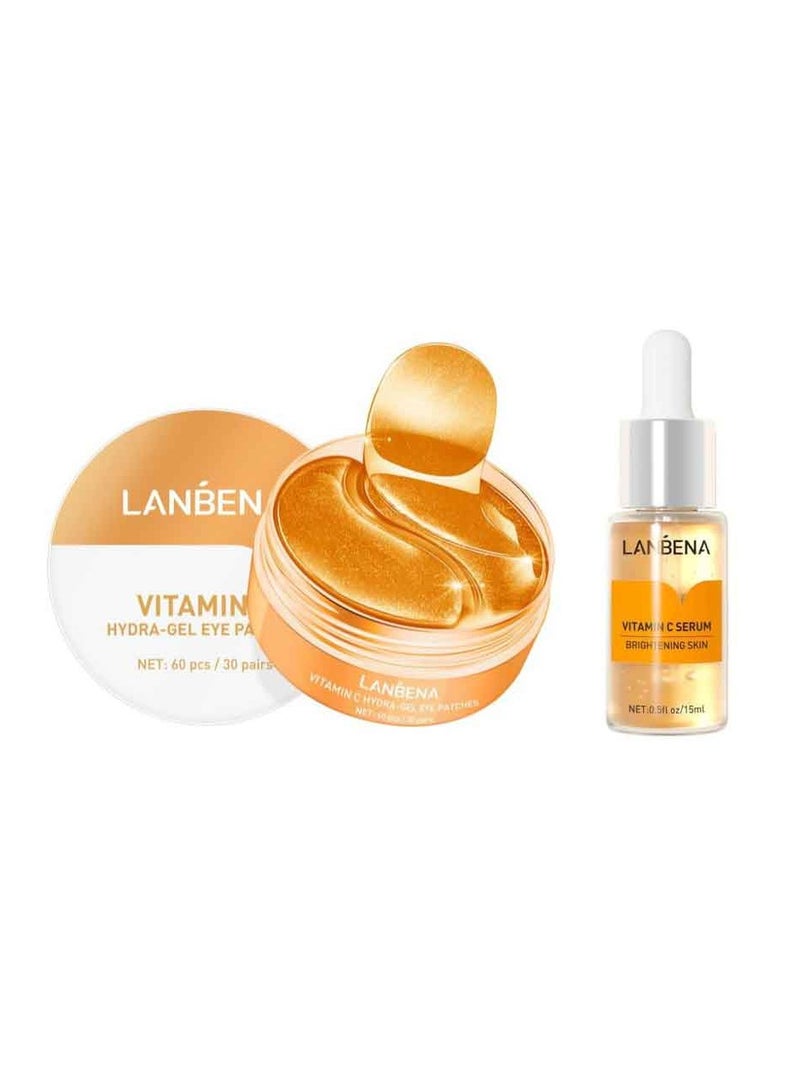 LANBENA Lanbena Vitamin C Hydra Gel Eye Patch 30 Pairs, Vitamin C Serum Brightening Skin 15ML 2 Pcs Set - Image 1