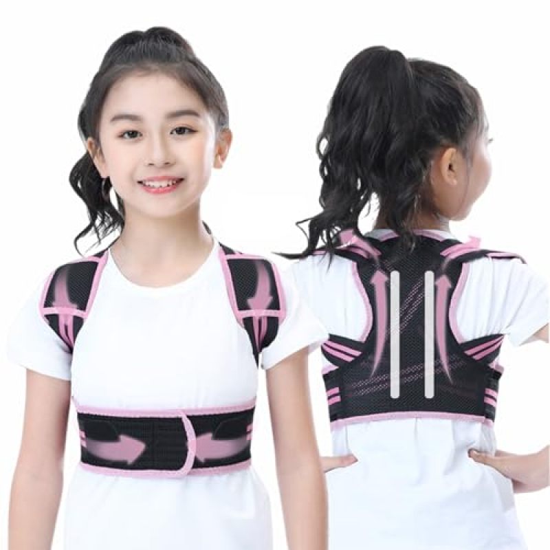 Posture Corrector For Kids M Dual Support Bars Spine Alignment - Adjustable Shoulder Support Back Brace For School Play Pink - Image 1