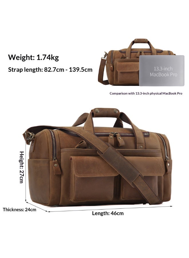 Men's Genuine Leather Travel Bag, Large Capacity Top Layer Cowhide Duffel Bag, 46cm - Image 1