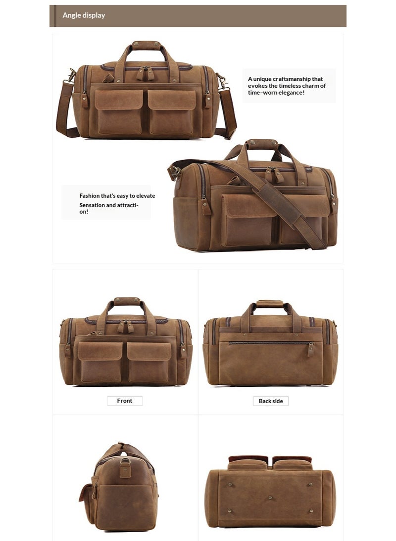 Men's Genuine Leather Travel Bag, Large Capacity Top Layer Cowhide Duffel Bag, 46cm - Image 2