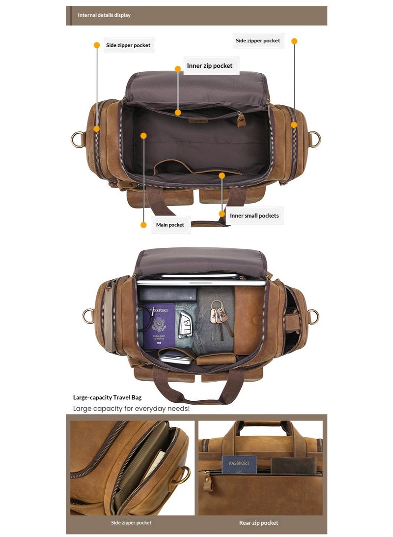 Men's Genuine Leather Travel Bag, Large Capacity Top Layer Cowhide Duffel Bag, 46cm - Image 3