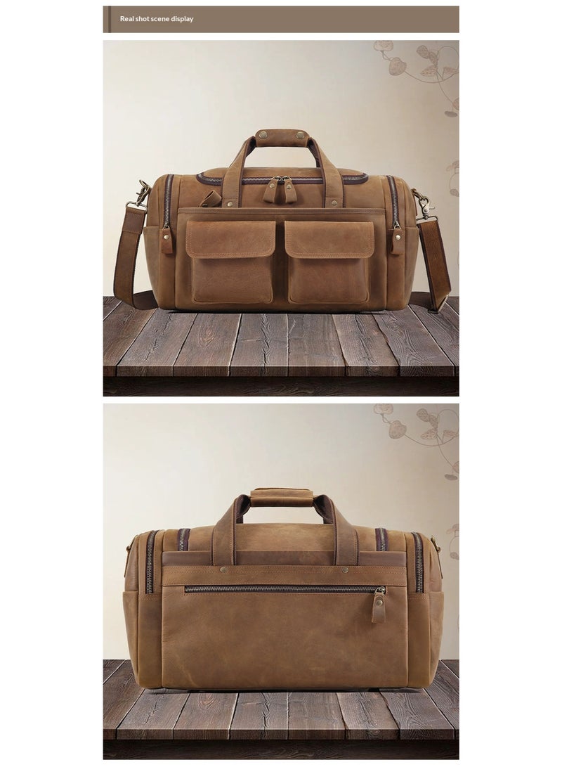 Men's Genuine Leather Travel Bag, Large Capacity Top Layer Cowhide Duffel Bag, 46cm - Image 4