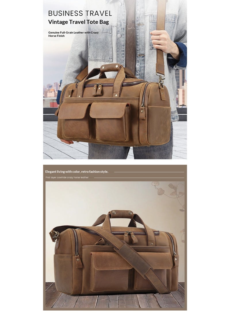 Men's Genuine Leather Travel Bag, Large Capacity Top Layer Cowhide Duffel Bag, 46cm - Image 5