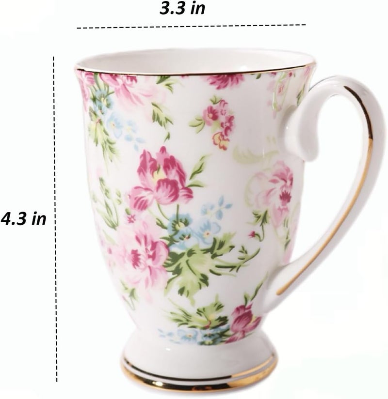 MIATTCLD فنجان قهوة مزخرف من البورسلين للنساء سعة 10 أونصات فنجان قهوة من الخزف فنجان شاي مع مقبض هدية للأم والأصدقاء والمكتب المنزلي - Image 5