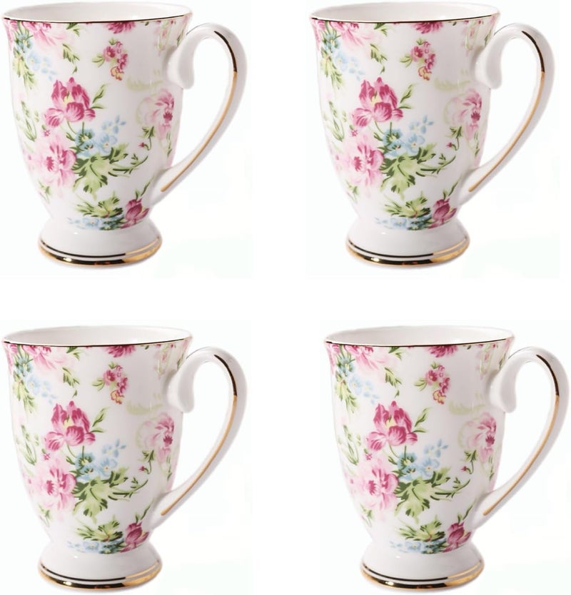 MIATTCLD فنجان قهوة مزخرف من البورسلين للنساء سعة 10 أونصات فنجان قهوة من الخزف فنجان شاي مع مقبض هدية للأم والأصدقاء والمكتب المنزلي - Image 1