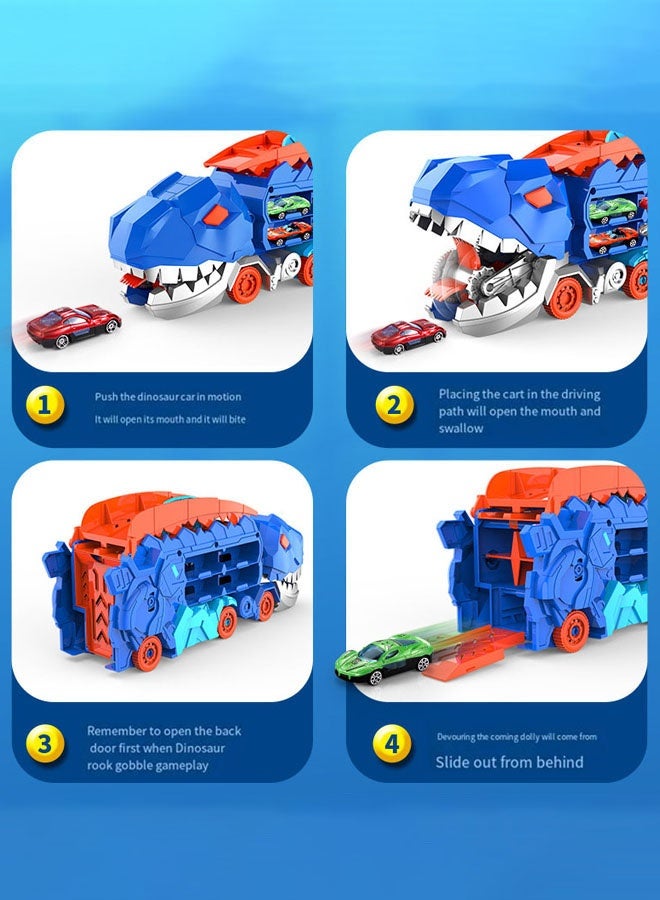 Hanayo Dinosaur Truck Toys Car Transporter Toy Truck Catapulting And Shoo-ting Big Truck with Folding Ejection Race Track and 8 PCS Metal Racing Cars Dinosaur Toys for Kids(Blue) - Image 4