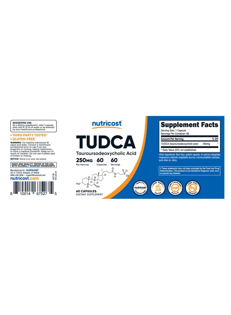 Tudca - (Tauroursodeoxycholic Acid), 250 MG | 60 Capsules | 60 SERVINGS