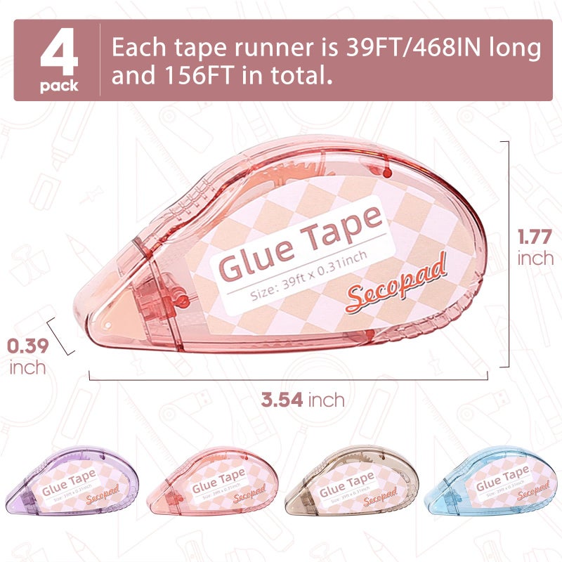 Secopad Scrapbook Tape, 0.3IN x 39FT Double Sided Tape Roller for Crafts, Adhesive Glue Runner Scrapbooking Supplies Journaling School Office Supplies for Kids and Adults, 4 Pack - Image 5