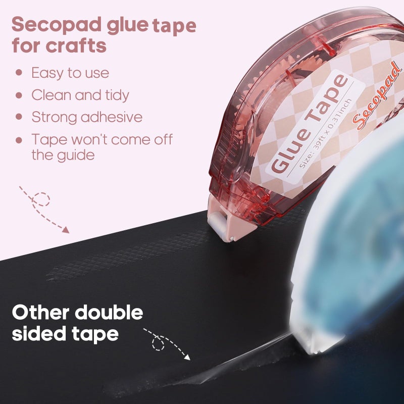 Secopad Scrapbook Tape, 0.3IN x 39FT Double Sided Tape Roller for Crafts, Adhesive Glue Runner Scrapbooking Supplies Journaling School Office Supplies for Kids and Adults, 4 Pack - Image 2