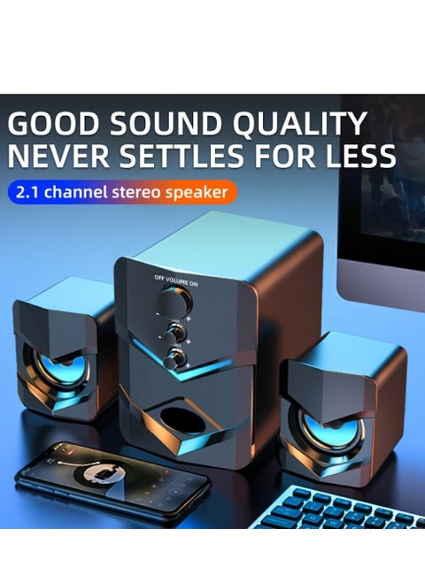 High Quality 2.1 Stereo with Bluetooth Phone Connectivity Desktop Speakers with LED Ambient Lighting - USB Powered, 3.5mm Audio Jack, Wired Connection for PC, Laptop, Tablet, Game Consoles and MP3/MP4 Devices, Modern Blue Design