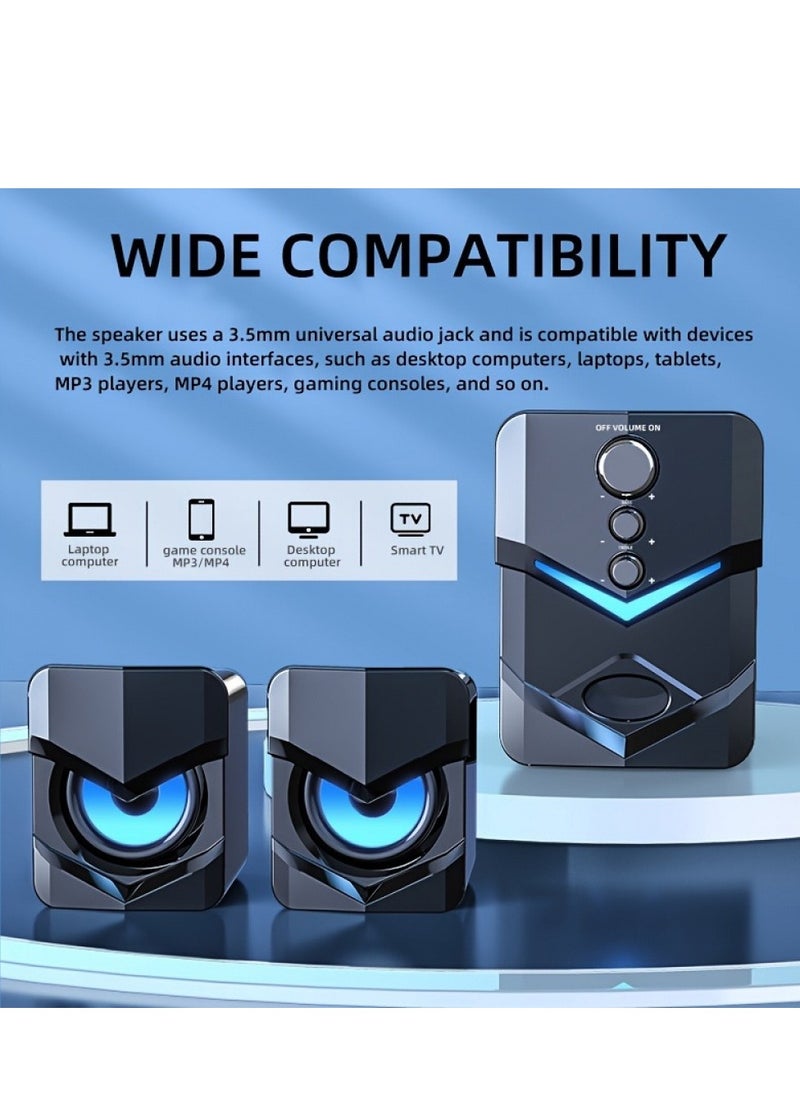 High Quality 2.1 Stereo with Bluetooth Phone Connectivity Desktop Speakers with LED Ambient Lighting - USB Powered, 3.5mm Audio Jack, Wired Connection for PC, Laptop, Tablet, Game Consoles and MP3/MP4 Devices, Modern Blue Design