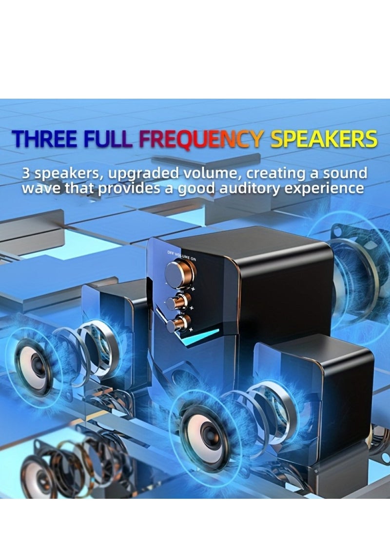 High Quality 2.1 Stereo with Bluetooth Phone Connectivity Desktop Speakers with LED Ambient Lighting - USB Powered, 3.5mm Audio Jack, Wired Connection for PC, Laptop, Tablet, Game Consoles and MP3/MP4 Devices, Modern Blue Design