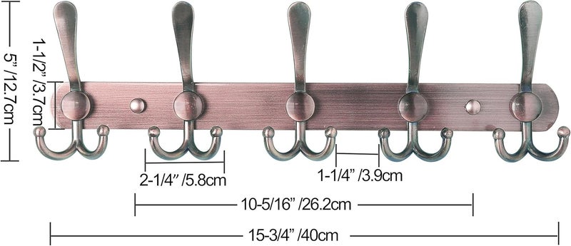 Dseap Easy store & transit build Wall Mounted Coat Rack - 5 Tri Hooks, Heavy Duty, Stainless Steel, Metal Coat Hook Rail for Coat Hat Towel Purse Robes Mudroom Bathroom Entryway (Antique Copper, 2 Packs) Budget friendly premium quality - Image 5
