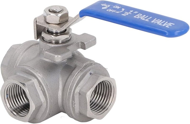 304 الفولاذ المقاوم للصدأ صمام كرة ثلاثي الاتجاه 1 2 بوصة DN15 خيط أنثى L نوع يدوي - Image 1