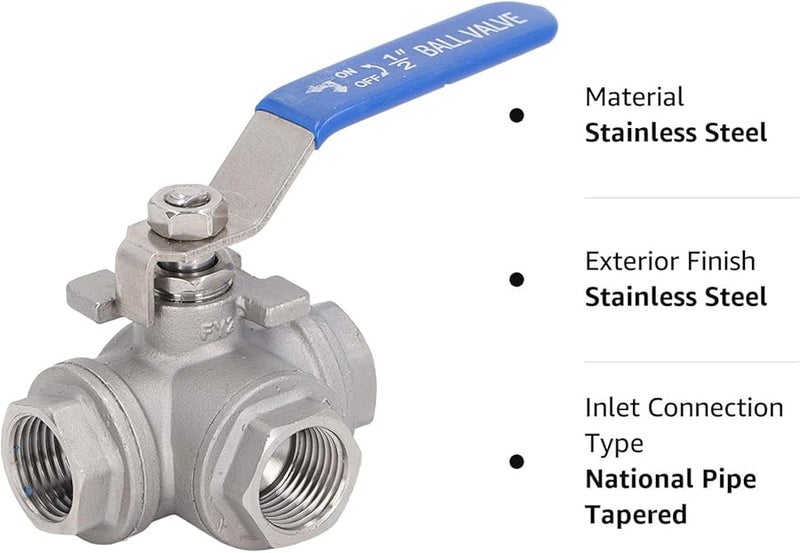 304 الفولاذ المقاوم للصدأ صمام كرة ثلاثي الاتجاه 1 2 بوصة DN15 خيط أنثى L نوع يدوي - Image 4