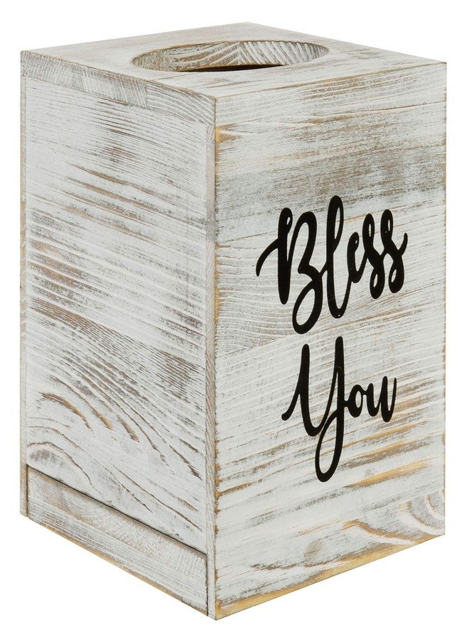 MyGift White Washed Solid Wood Square Tissue Box Cover Holder Decorative Tissue Dispenser Bath Decor with Bless You Design and Easy Refill Slide Out Bottom - Image 5