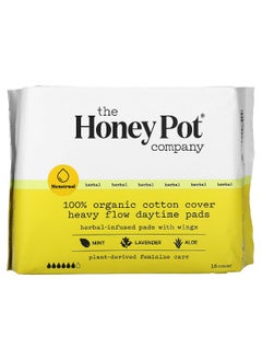 the Honey Pot company The Honey Pot Company, 100% Organic Cotton Cover Heavy Flow Daytime Pads, 16 Count  - Image 1