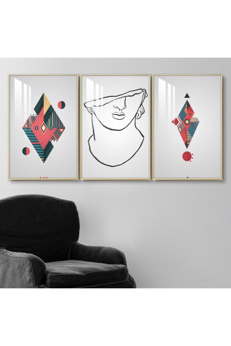 Marktna Three wooden wall painting with a frame and a clear acrylic layer - Image 1