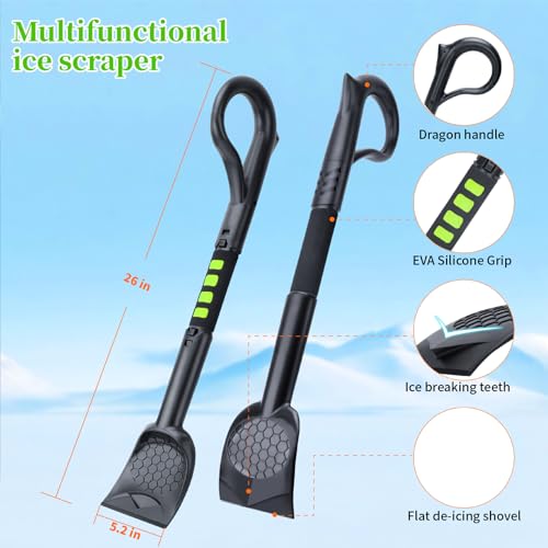 Nibule 25.8'' Larger Ice Scrapers for Car Windshield | Dang Near Indestructible Ice from Scrape Frost and Ice |3-in-1 Emergency Snow Shovel | Detachable Remover with Foam Grip for Small Cars, Trucks, SUVs - Image 3