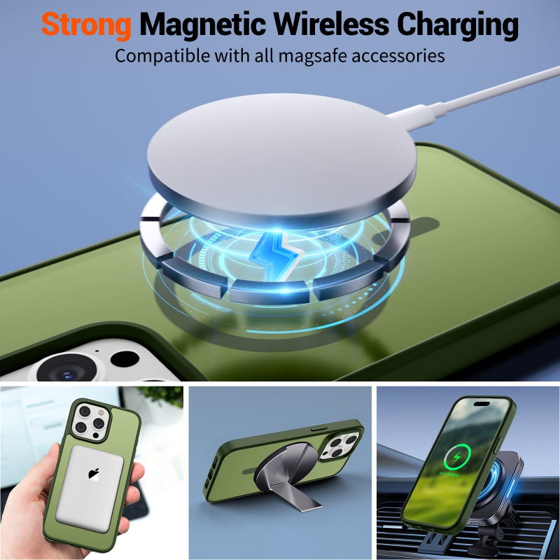 SUPFINE Magnetic for iPhone 15 Pro Max Case (Compatible with MagSafe) (Military Grade Drop Protection) Slim Translucent Matte Shockproof with Anti-Fingerprint Phone Case,Cangling Green - Image 3