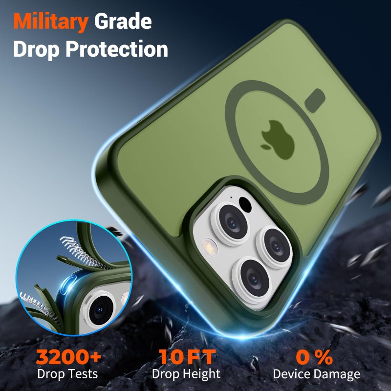 SUPFINE Magnetic for iPhone 15 Pro Max Case (Compatible with MagSafe) (Military Grade Drop Protection) Slim Translucent Matte Shockproof with Anti-Fingerprint Phone Case,Cangling Green - Image 4