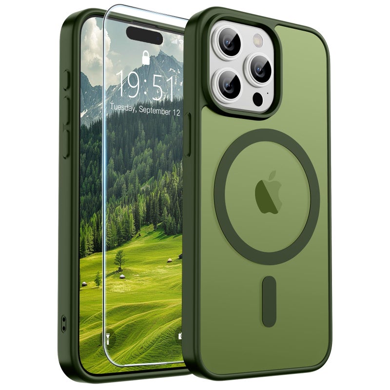 SUPFINE Magnetic for iPhone 15 Pro Max Case (Compatible with MagSafe) (Military Grade Drop Protection) Slim Translucent Matte Shockproof with Anti-Fingerprint Phone Case,Cangling Green - Image 1