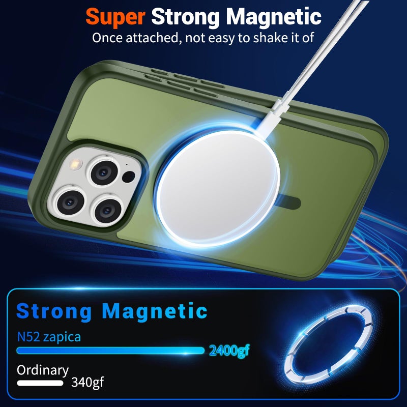 SUPFINE Magnetic for iPhone 15 Pro Max Case (Compatible with MagSafe) (Military Grade Drop Protection) Slim Translucent Matte Shockproof with Anti-Fingerprint Phone Case,Cangling Green - Image 5