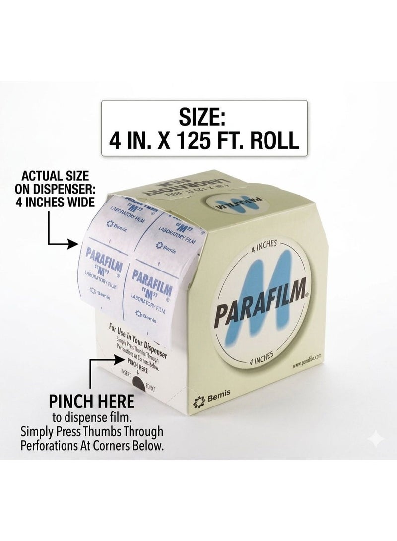 Heathrow Scienitific Parafilm Roll I M Laboratory Film 4 Inch x 125 ft Roll | Stretchable Sealing Film 200% Elastic | Semi-Transparent Moisture Proof Non-Toxic Lab Wrap for Research & Storage - Image 2