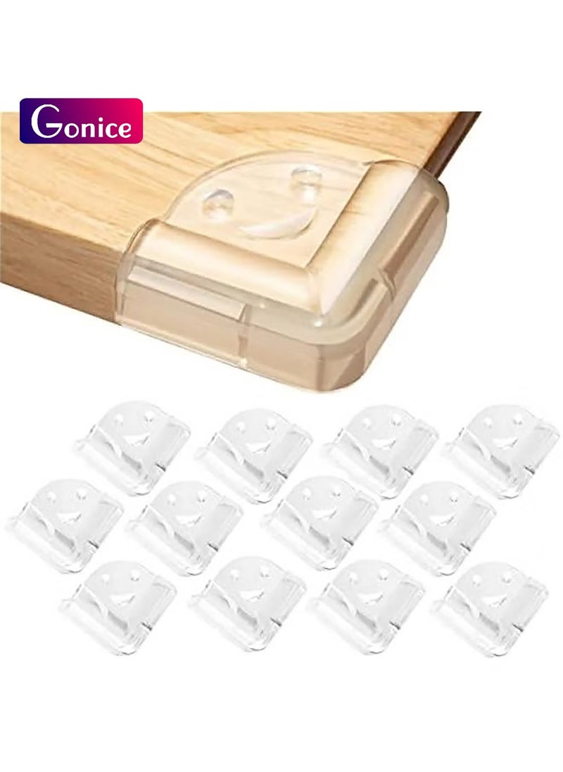 Gonice ‎ 12 Pieces Baby Proofing Corner Guards, Bumper Furniture Table Edge Sharp Corner Protectors Clear PVC Cover for Toddler Kids with Adhesive Tape Smiley L-Shaped  - Image 1