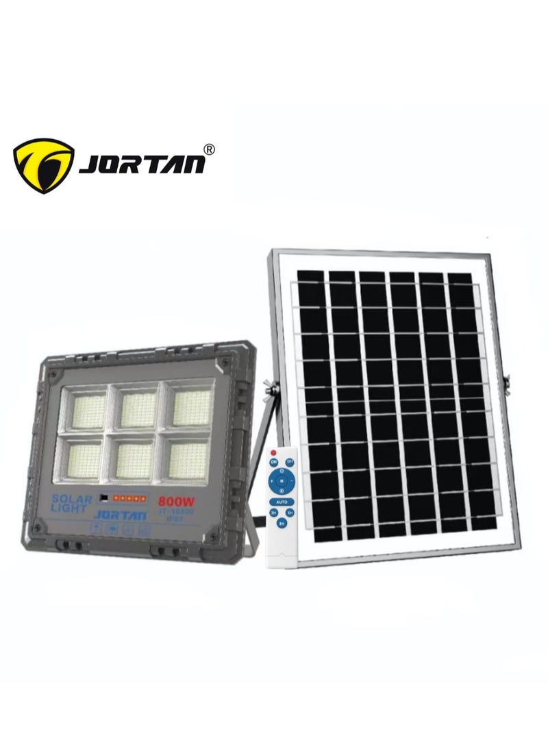 JORTAN 800 Watt High Bright Solar LED Floodlight, 10700 Lumens, IP66 Waterproof, High Capacity 35000 mAh Battery, 35 Watt Fast Charging Solar Panel, 12 to 16 Hours Backup Indoor Outdoor Solar Floodlight - Image 1