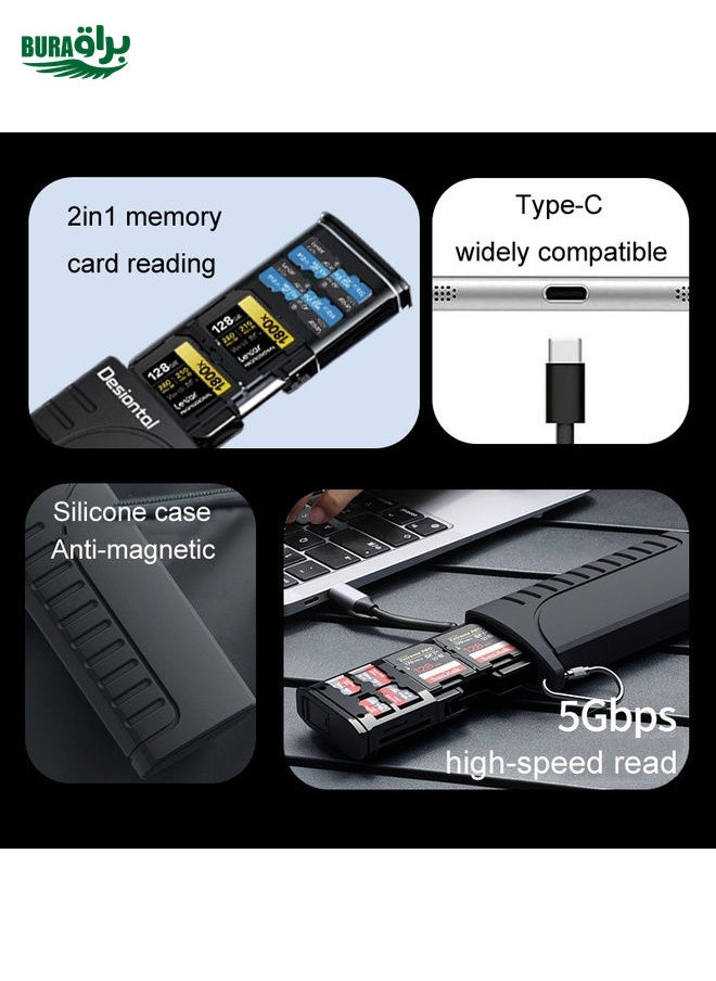 BURAQ - Desiontal DK10 Portable High-Speed Computer Phone Read / Write 2 In 1 Card Reader Large Capacity Flash Card Case(Black) - Image 1