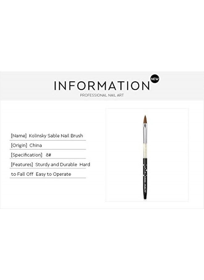 Rolabling - Size 8# Black 100% Kolinsky Sable Acrylic Nail Art Brushes UV Gel Nail Painting Pen Brushes (Size 8) - Image 1