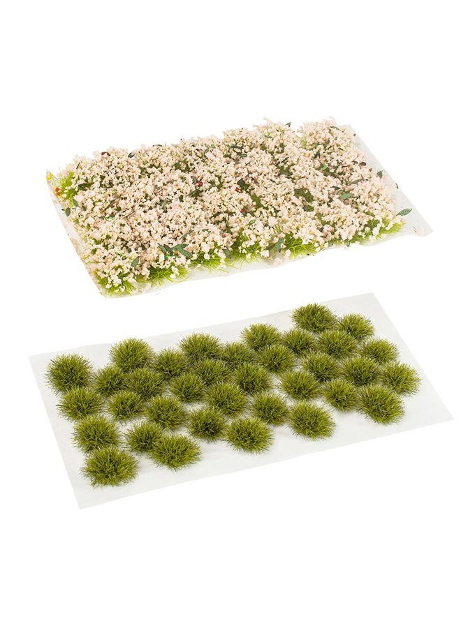 Warmtree 35 Pcs Static Grass Tuft Model Grass Tufts Railway Artificial Grass and 28 Pcs Bushy Tuft Pink Flower Cluster Vegetation Groups for DIY Architecture Building Model Train Landscape Railroad Scenery - Image 1