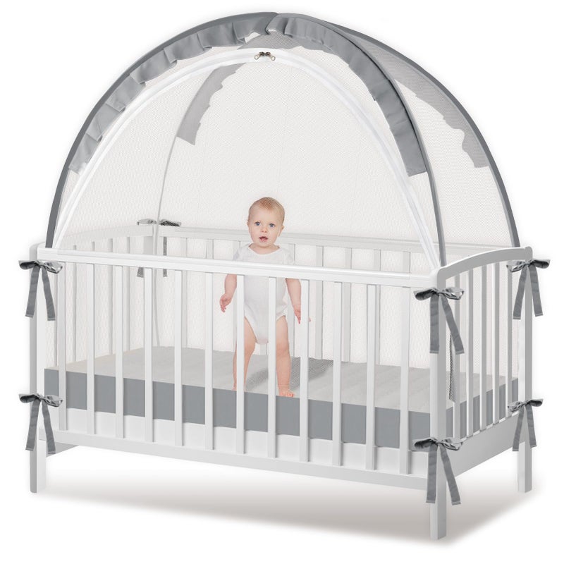 Zkaitoy Crib Tent Crib Net to Keep Baby in Stop Baby from Climbing Out of Crib Pop Up Baby Crib Tent with Double Zip Strong Rods and Breathable Net Clear Visibility Easy to Install Grey Large - Image 2