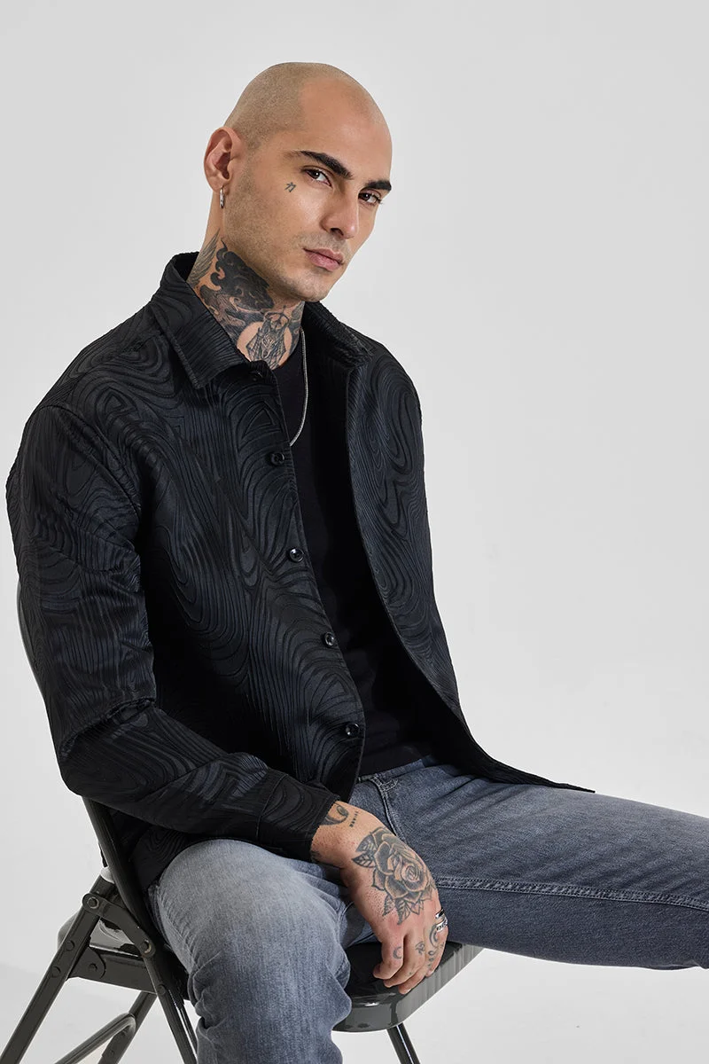 SNITCH Black Textured Relaxed Fit Jacket