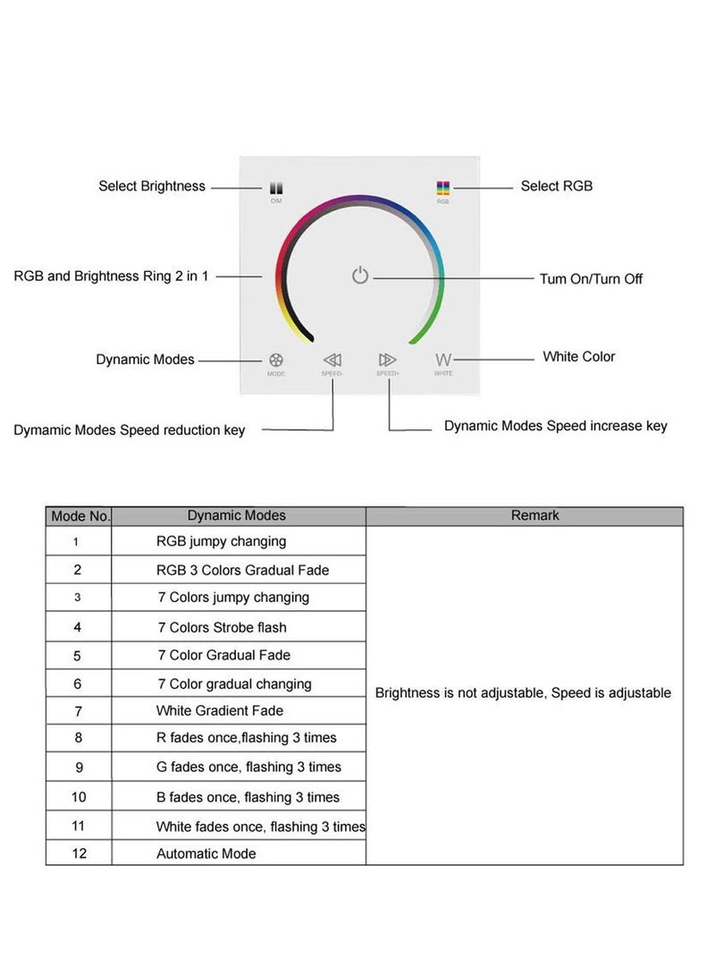 Light Dimmer Switch, LED Controller, Wall- Mounted Plastic Cover Touch Panel Switch for DC12V-24V 3528 2835 5050 Single Color LED Strip Lighting(RGB-Red, Green, Blue)  - Image 3