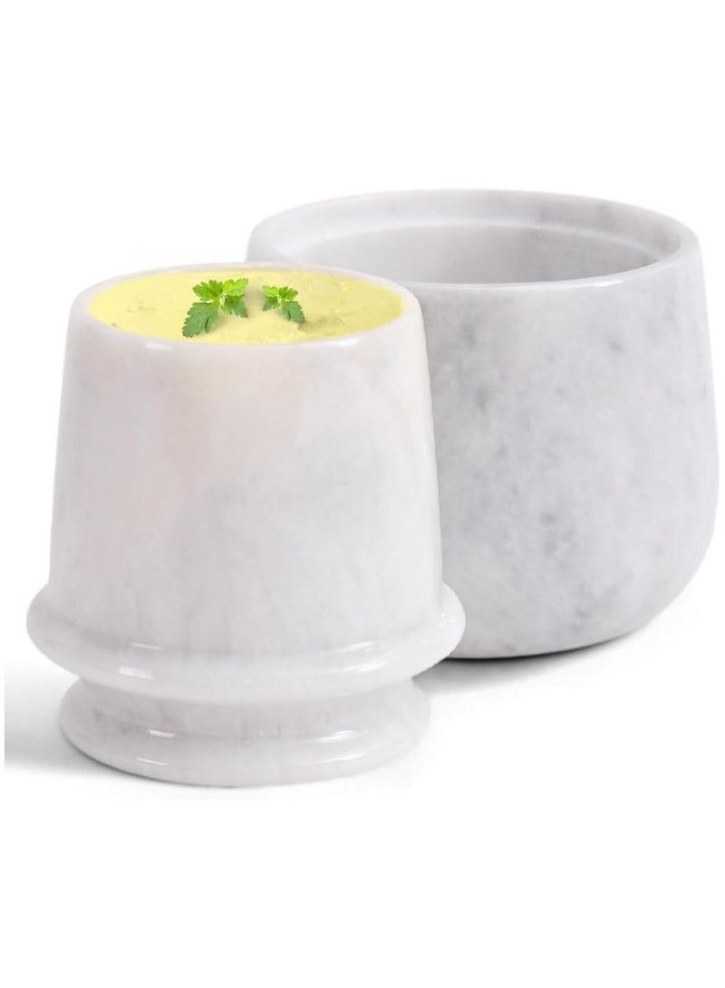 راديكالن وعاء زبدة من الرخام الأبيض مقاس 4 بوصات مع غطاء - وعاء زبدة مصنوع يدويًا للمطبخ - Image 1