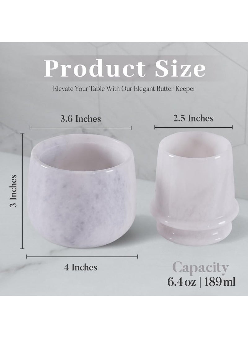 راديكالن وعاء زبدة من الرخام الأبيض مقاس 4 بوصات مع غطاء - وعاء زبدة مصنوع يدويًا للمطبخ - Image 2