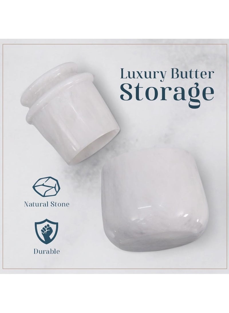 راديكالن وعاء زبدة من الرخام الأبيض مقاس 4 بوصات مع غطاء - وعاء زبدة مصنوع يدويًا للمطبخ - Image 3