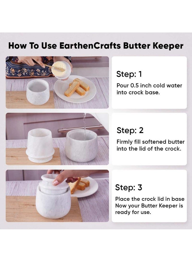 راديكالن وعاء زبدة من الرخام الأبيض مقاس 4 بوصات مع غطاء - وعاء زبدة مصنوع يدويًا للمطبخ - Image 4