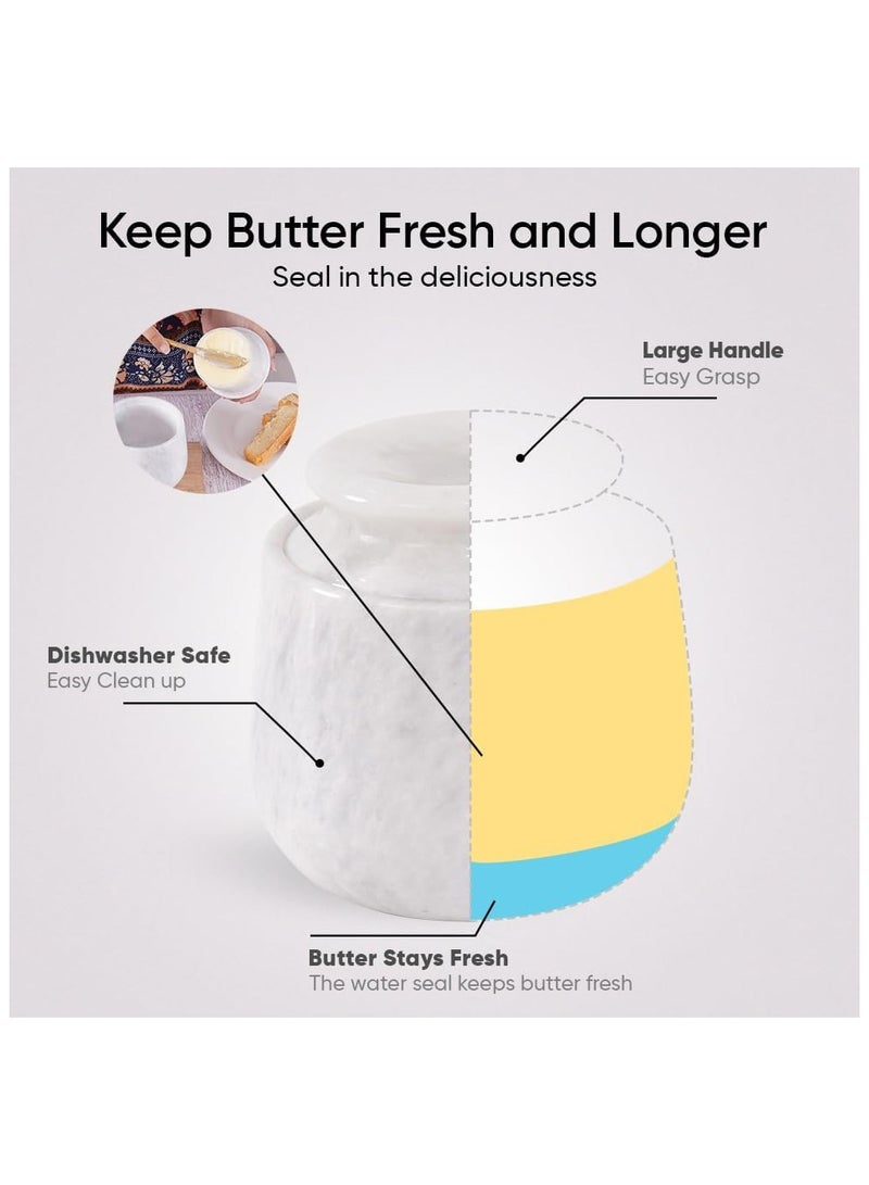 راديكالن وعاء زبدة من الرخام الأبيض مقاس 4 بوصات مع غطاء - وعاء زبدة مصنوع يدويًا للمطبخ - Image 5