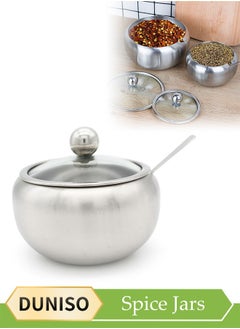 Stainless Steel Spice Jar, Multifunctional Seasoning Box, Food Storage Container, Equipped With Spoon And Lid, High Temperature Resistance, Rust Prevention, Suitable For Storing Sugar, Salt, Seasoning, Pepper, 350ml
