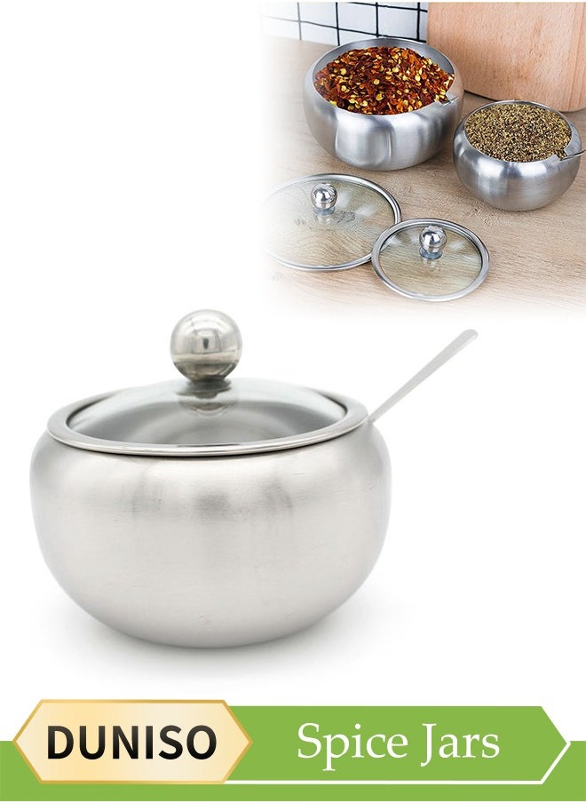 DUNISO Stainless Steel Spice Jar, Multifunctional Seasoning Box, Food Storage Container, Equipped With Spoon And Lid, High Temperature Resistance, Rust Prevention, Suitable For Storing Sugar, Salt, Seasoning, Pepper, 350ml  - Image 1
