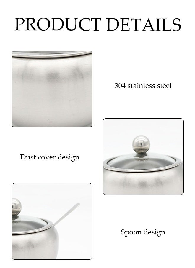 DUNISO - Stainless Steel Spice Jar, Multifunctional Seasoning Box, Food Storage Container, Equipped With Spoon And Lid, High Temperature Resistance, Rust Prevention, Suitable For Storing Sugar, Salt, Seasoning, Pepper, 350ml - Image 1