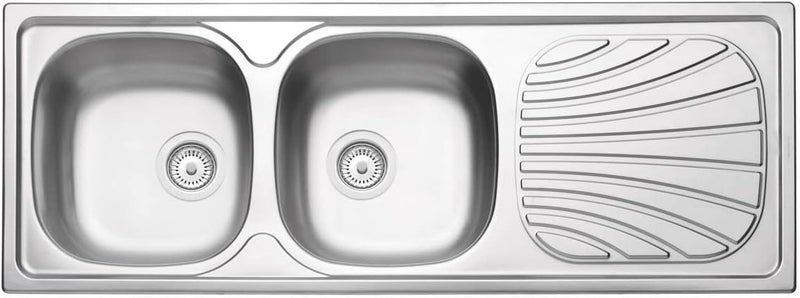 حوض ترامونتينا المصنوع من الفولاذ المقاوم للصدأ مع 2 وعاء نصف دائري ومصفاة أطباق