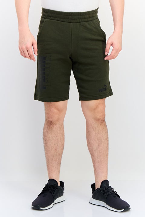 Men Regular Fit Brand Logo Outdoor Shorts, Army Green