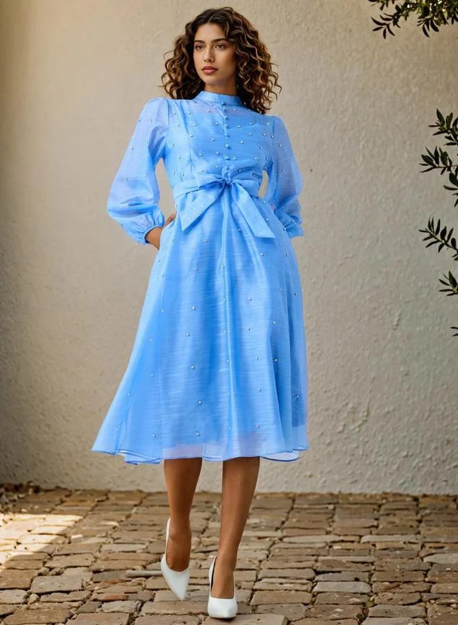 2Xtremz 2Xtremz Embellished Shirt Dress with Front Tie-Up