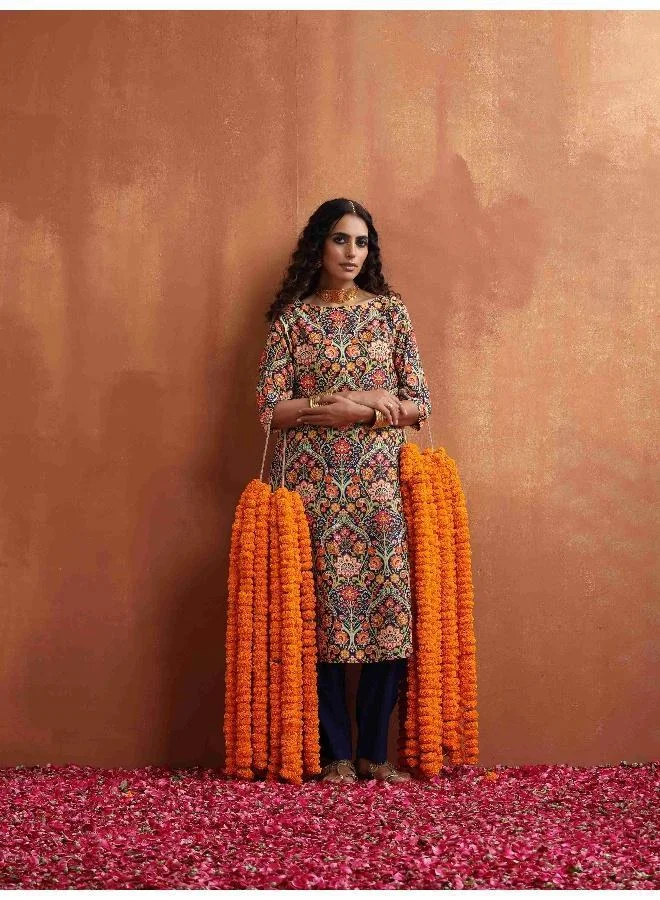 ترو برونز trueBrowns Blue Print A-line Kurta Set