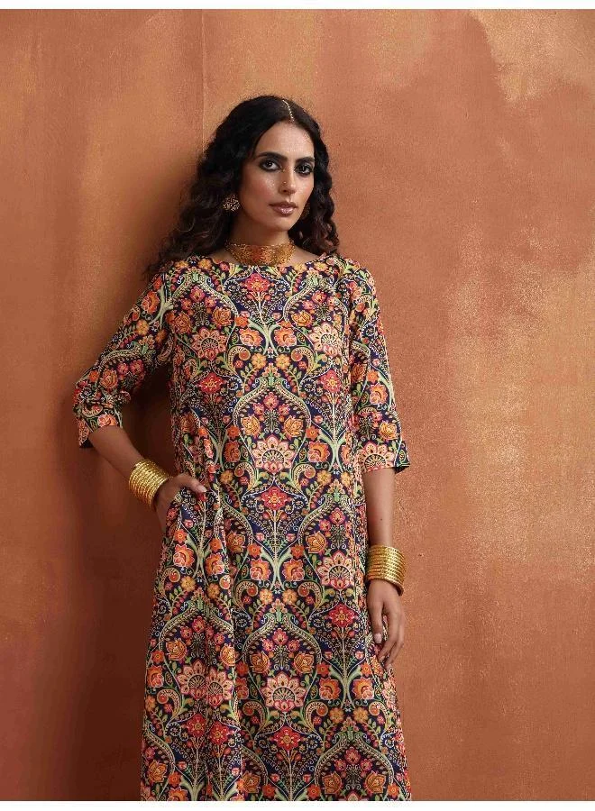 ترو برونز trueBrowns Blue Print A-line Kurta Set