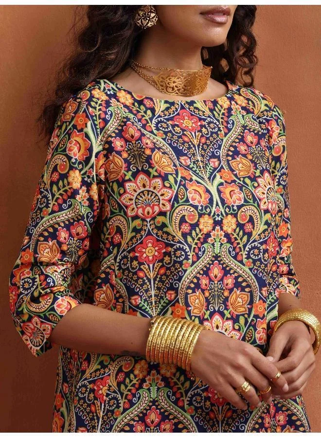 ترو برونز trueBrowns Blue Print A-line Kurta Set